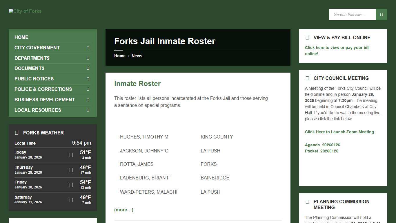 Forks Jail Inmate Roster – City of Forks